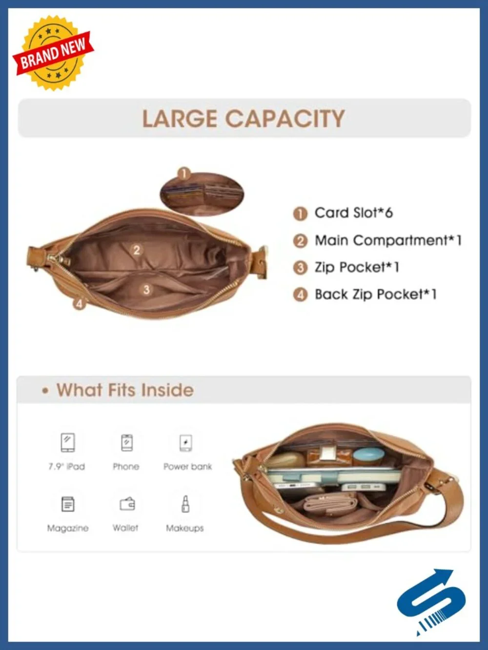 Leather Hobo Shoulder Bag Work Tote with Pockets for Women